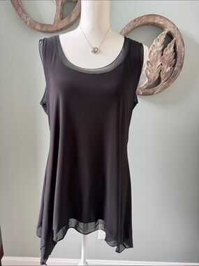 Laura Max Women's Black Mesh-Trim Swing Tank Top